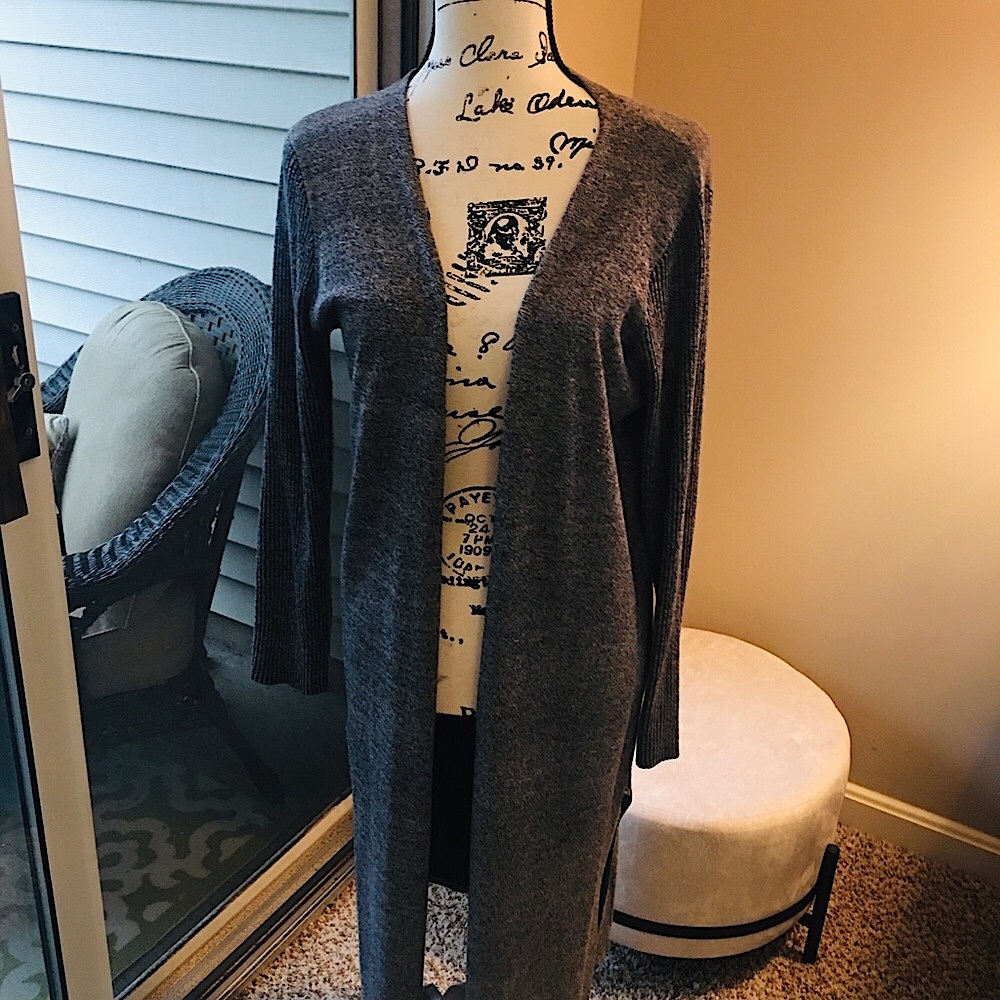Grey/Black long open front duster